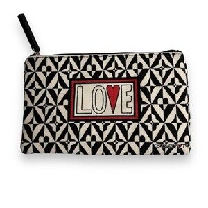 Brighton Jewelry Makeup Heavy Canvas Zipper Top LOVE Pouch Bag 9 X 5.5 Hearts